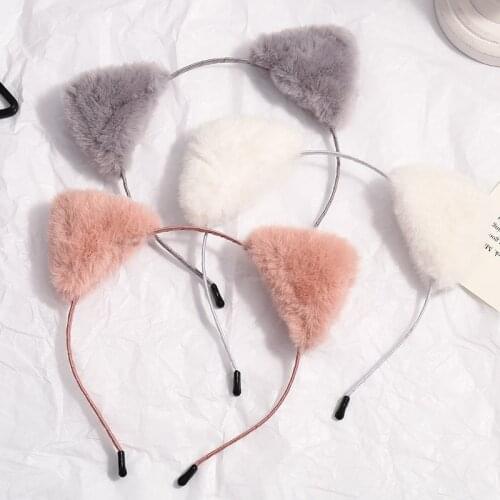 2021 Cute Plush Cat Ear Hair Band French Sweet Girls Hairpin Women All-match Headdress Autumn Winter