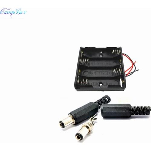 50Pcs 4xAA Battery Case Holder Socket Wire Junction Boxes With 15cm Wires, 5.5/2.1 DC Plug