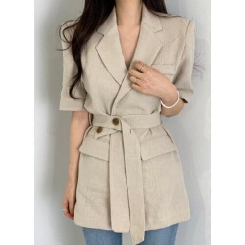 French Suit Collar Blouse Female Design Sense Niche 2021 Summer Light Mature Wind Waistband Loose Short-Sleeved Jacket