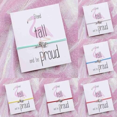 Friend Gift Flamingo Bracelet Flamingo Birds Charms Pendant Friendship Bracelet Unisex Flamingo Jewelry Gift with Card