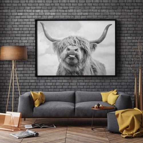Chinese Animal Black and White Photography Tibetan Yak Canvas Decorative Painting Living Room Sofa Wall Picture Cattle Poster