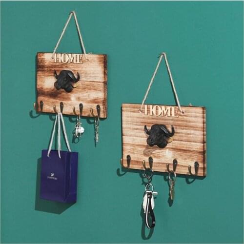 Wood Hook Iron Wall Key Hanger Metal Behind Door Hook House Key Storage Basket Garden Wooden Decor