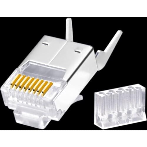 CNCOB Ftp Cat6 Ethernet Connector, Two-Piece Rj45 Network Cable Crystal Head with Tail Gigabit 8P8C Modular Computer Plug 100pcs