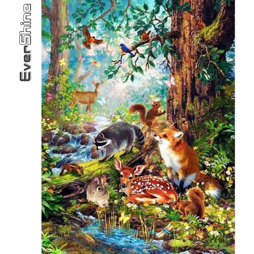 Evershine Diamond Painting Deer Cross Stitch 5D DIY Diamond Embroidery Fox Full Square Round Mosaic Animal Handicraft Gift