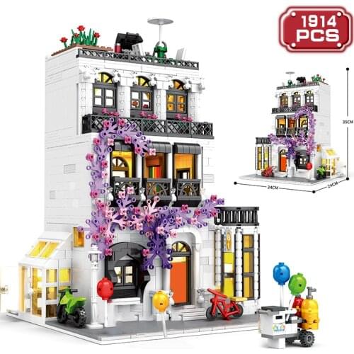 Technical Architecture European Style Building Blocks Expert Flower Garden Villa Brick Assembly Toys for Children Birthday Gifts