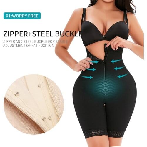 Women Corset Girdle Waist Trainer Zipper Slimming Corrective Underwear Bodysuit Body Shaper Shapewear Plus Size Faja Colombiana