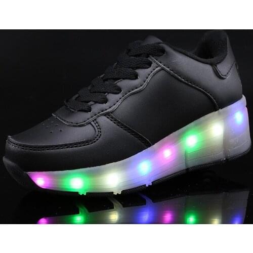 Led Wheel Sneakers for Kids Adult USB Charging Glowing Roller Shoes with Lights Single Wheels Children Skate Shoes Size 28-40