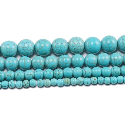1strand/lot Created Beads 4 6 8 10 12 mm Smooth Natural Green Turquoises Round Loose Spacer Bead For Jewelry Making DIY Necklace