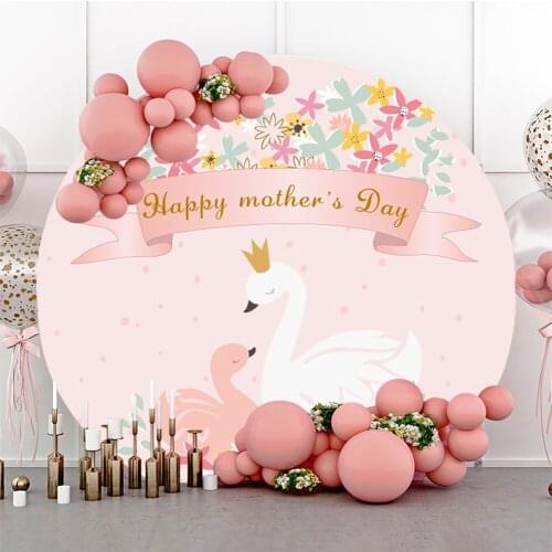 Laeacco Sweet Happy Mothers Day Round Backdrop Circle Background Swan Lake Mother Child Lady Party Customized Photo Backdrop