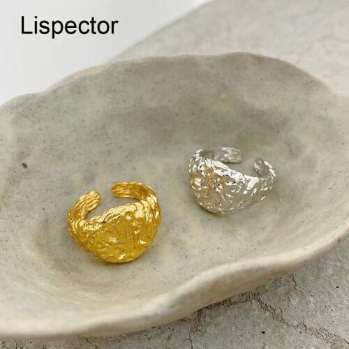 Lispector 925 Sterling Silver French Irregular Tin Foil Rings for Women Men Geometric Dent Texture Ring Unisex Punk Jewelry Gift