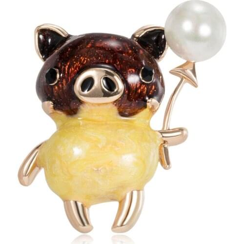 Cartoon Fashion Small Pig Brooches Enamel Imitation Pearl Pin Badges Animal Jewelry Gift For Kids Decorations Accessories AL516