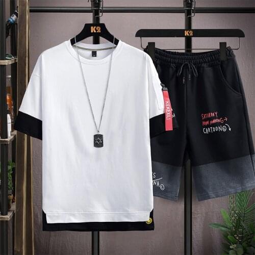 New Trend Summer Casual Two-Piece Short-Sleeved T-Shirt & Shorts Knee-Length Pants Suit For Men Top Tees And Short Trousers 2PCS