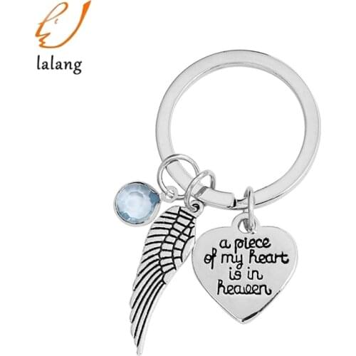 New Letter A Piece Of My Heart Is In Heaven Heart Angel Wings Keychain Blue Pink Color