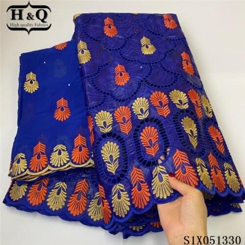 H&Q newest blue african lace fabric embroidery with stones chiffon fabric 2021 high quality nigerian bazin laces 5+2 yards /set