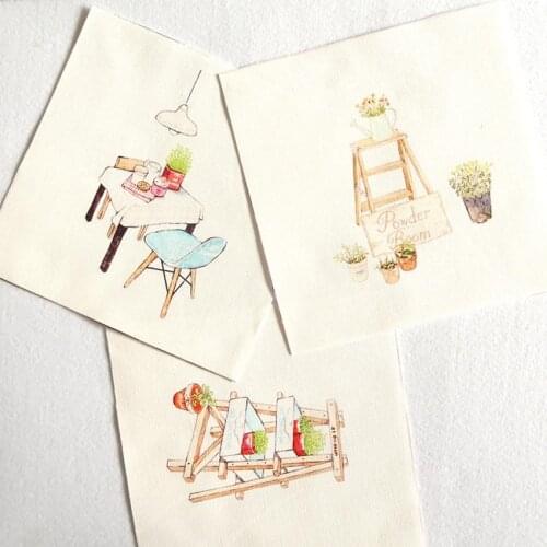 NEW 18*18CM 6PCS Leisurely life hand dyed digital printing Cotton linen Fabric DIY patchwork canvas fresh plant wall frame SL92