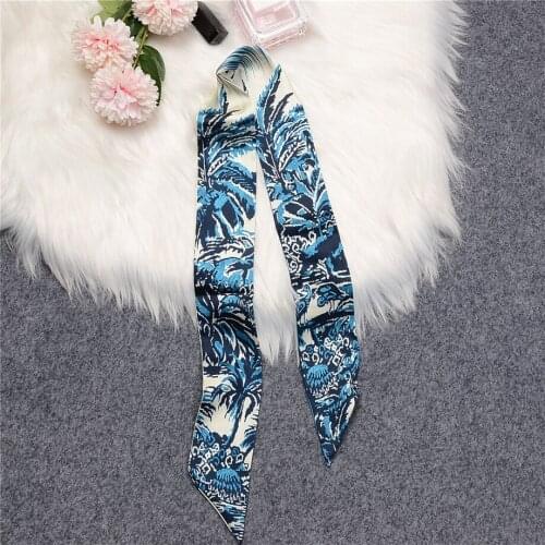 New Design Summer Women Scarf Brand Foulard Silk Scarf Skinny Hair Bag Scarves Wrist Towel Twill 100% Neckerchief Headband 2021