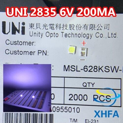 100pcs Original UNI LED 3528 2835 1210 high power lamp bead 1 watt 6 volt cold white for LED LCD TV backlight application