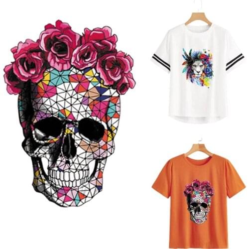 Patches Animals West Coast Skulls Head Patches For Clothes T-shirt Dresses Stickers Thermal Transfers Glue On Clothing Washable