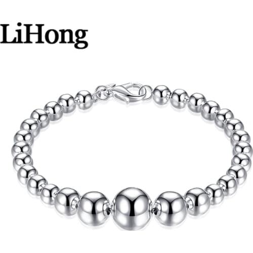 New 925 Sterling Silver Gradient Color Spherical Bead Chain Bracelet Suitable For WomenS Fashion Charm Wedding Engagement Jewel