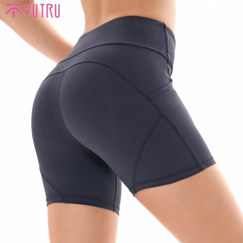 VUTRU Green Gym Jogging Running Yoga Shorts Women High Waist Lifting Push Up Tight Sports Pocket Fitness Female Yoga Short Pants
