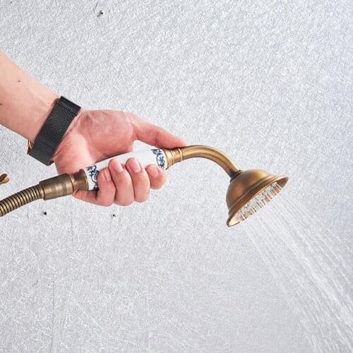 Vidric Vidric Antique Brass Bathtub Shower Faucet Wall Mount Bath Shower Mixer Tap 30cm Spout 360 Rotation Dual Knobs Mixer Tap