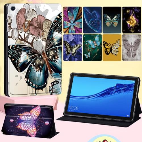 High-quality Tablet Case for Huawei MediaPad M5 10.8"/M5 Lite 10.1"/M5 Lite 8 - Butterfly Pattern Leather Stand Cover Case + Pen