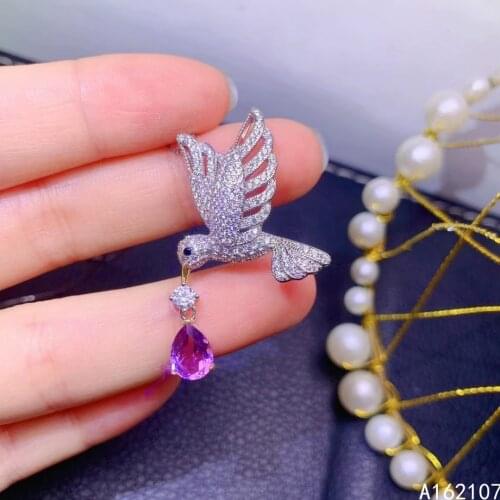 Fine Jewelry 925 Sterling Silver Inset Natural Amethyst Womens Luxury Vintage Bird Water Drop Gem Pendant Necklace Supports Det