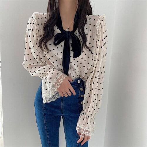 RUGOD 2021 bow tie polka dot shirt blouse women