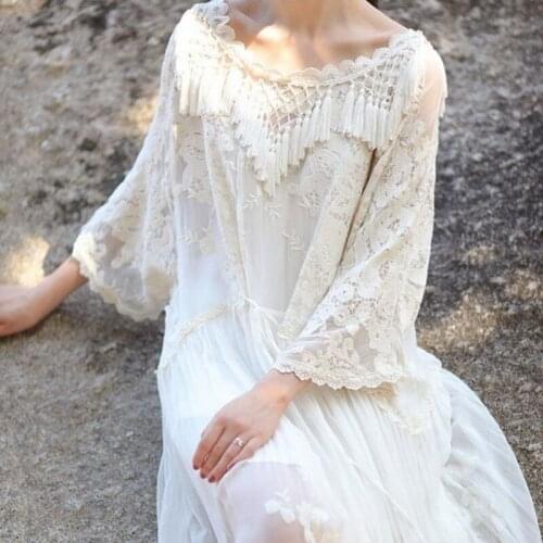 Womens Shift Dress Short Mini Dress 3/4 Length Sleeve Tassel Fringe Lace Cold Shoulder Summer Hot Casual Boho Vacation long Dre