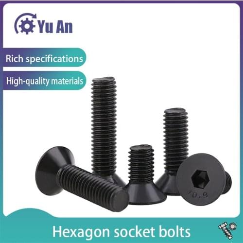 10.9 Level Black Countersunk Head Hex Socket Bolts KM DIN7991 Flat Head Hexagon Socket Machine Screw M4 M5 M6 M3 20Pcs