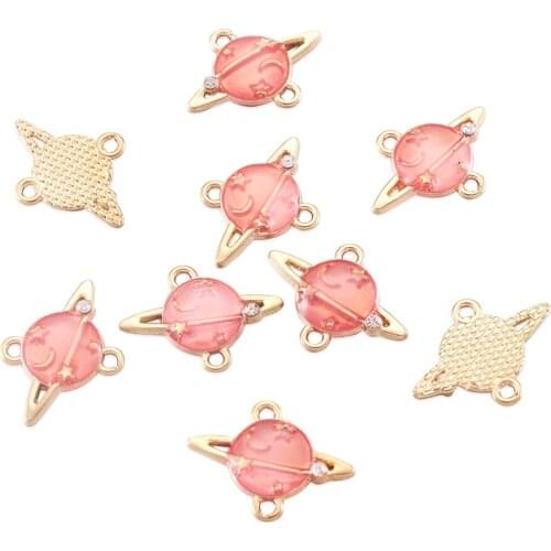 10Pcs Rhinestone Planet Enamel Charms Alloy Links Connectors For Handmade Bracelet Necklace Earring Jewelry Making Accessories