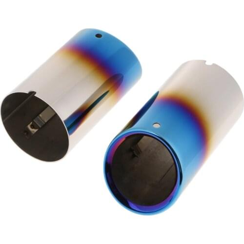2X Blue Stainless Steel Car Exhaust Pipe Tail Muffler Tip For VW Golf Bora