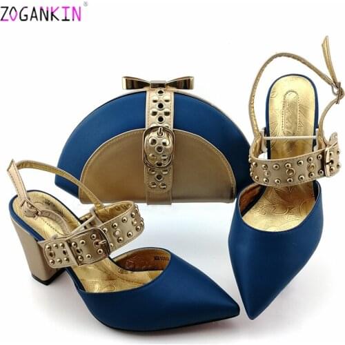 2019 Fashion Italian Design High Heels Shoes and Bag To Match African Shoes and Bag Set in Royal Blue Ladies Party shoes and Bag