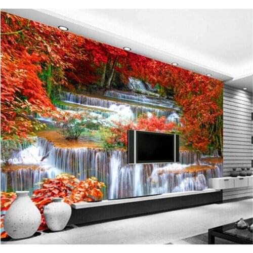 Custom 3D Photo Wallpaper Natural Forest Trees Waterfall Living Room TV Background Large Wall Mural Wallpaper Modern Painting