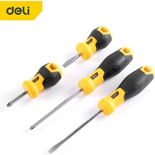 DELI 4PCS Screwdriver Slotted/Phillips Dual Purpose Screwdriver Chrome Vanadium Steel Rubber Handle Screwdriver Home Repair Tool