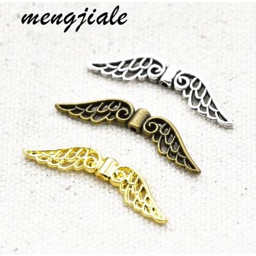 50pcs Retro Wholesale Zinc Alloy Metal Wings Spacer Beads Charms For Jewelry Accessories Making 31*7mm