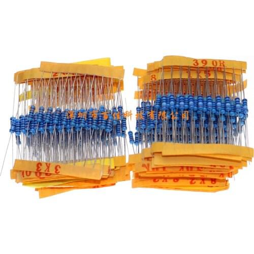 500pcs 50 Kinds × 10pcs 1% 0.5W (1.2r-1M)1/2W Metal Film Resistor Pack Components Mixed Package