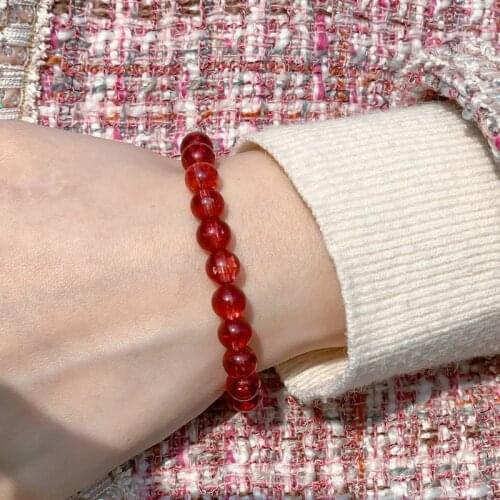 8mm Natural Red Transparent Bracelet Natural Gem Beads Bracelet for women men Charm Crystal Bracelet Jewelry Femme
