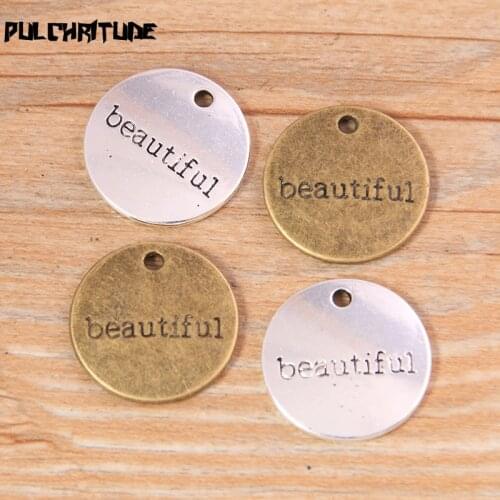 8pcs 20mm Two Color Metal Zinc Alloy Round Letter "beautiful" Charms Fit Jewelry Medical Plant Pendant Makings