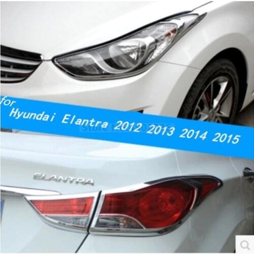 ABS Chrome Car Front Headlight + Rear Tail Light Lamp Cover Trim For Hyundai Elantra 2012 2013 2014 2015