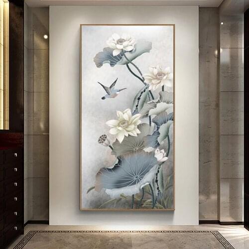 EECAMAIL DIY Diamond Painting Handicraft No Frame Full Diamond Embroidery Simple Modern Lotus Vertical Version Living Room Porch
