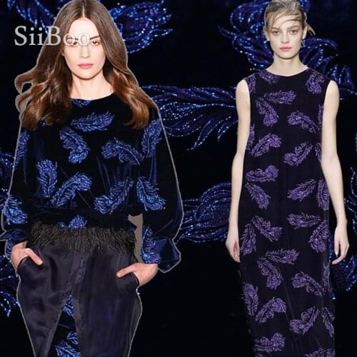 Designer blue purple silk raised pile velvet fabric for winter dress feather bronzing rayon flocking silk tissu tecidos SP4651