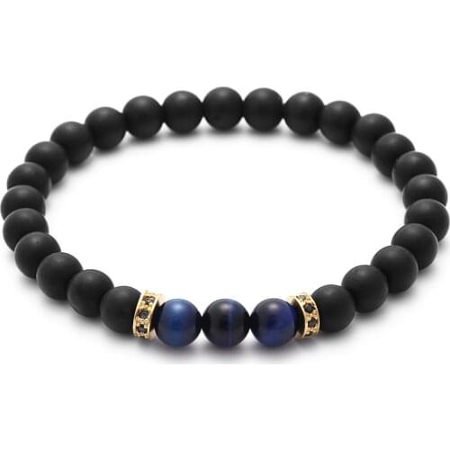 Double Tube Tiger Eye Stone Bracelet Men 2021 Fashion Classic Pave CZ Matte Bead Strand Bracelet For Men Jewelry Gift