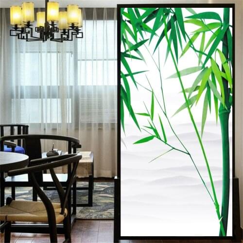 Decorative Windows Film Privacy Plant Bamboo Stained Glass Window Stickers No Glue Static Cling Frosted Window Cling Tint 63