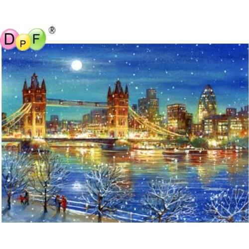 DPF diamond embroidery city night diamond painting cross stitch needle diamond mosaic square rhinestone home decoration