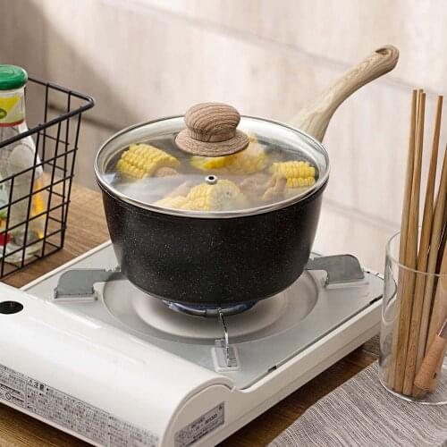 OTHERHOUSE Thicken Aluminum Alloy Cooking Pot with Wooden Handle Kitchen Nonstick Cookware Milk Soup Pot with Lid