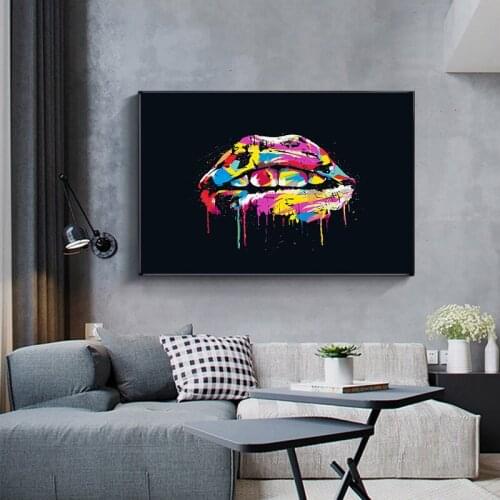 Graffiti Abstract Lips Wall Art Modern Colorful Canvas Paintings On the Wall Pop Street Art Picture for Livingroom Home Decor