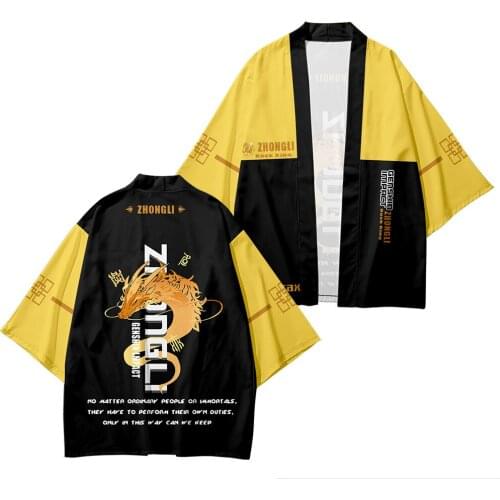 Harajuku Women Men Summer Casual Cool Streetwear Genshin Impact Zhongli 3D Print Japanese Anime Kimono Haori Top Cosplay Costume