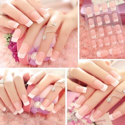 K0AE 24Pcs Lady Womens French Style Long DIY Manicure Art Tips False Nails Tool Gift