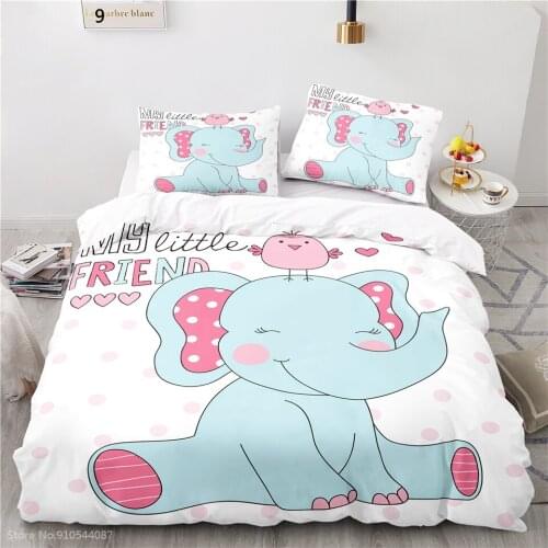 Cartoon Cute Baby Elephant Bedding Set 3d Duvet Cover Sets Pillowcase Boys Girls Kids Bedclothes Twin Full Queen King Size Gifts